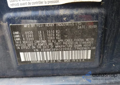 2010 Subaru Legacy 2.5I Premium z USA, uszkodzony, nr VIN 4S3BMCB69A3228966